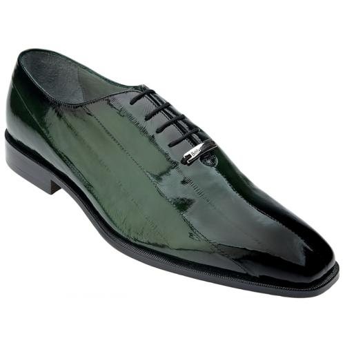 Belvedere "Stella" Antique Olive Green All-Over Genuine Eel Oxford Shoes